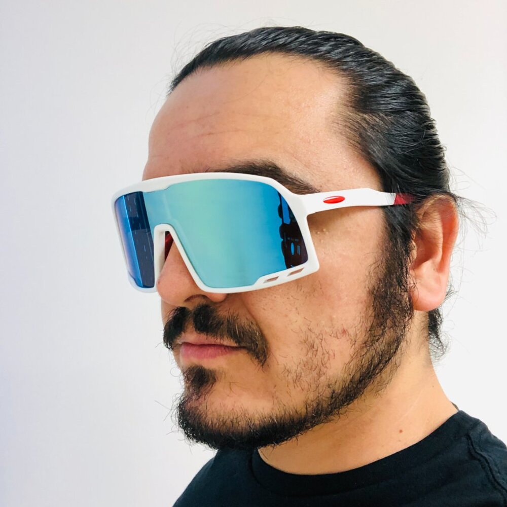 Sport Men Sunglasses Outdoor White‎ Frame Blue Mirror Lens Beach Shades Fishing
